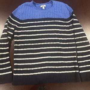 Croft & Barrow Pullover Sweater Size L Womens Blue Black Striped Workwear
